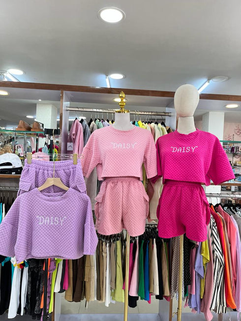 MODERN GRIL Round Neck Crop Top With Short Sets